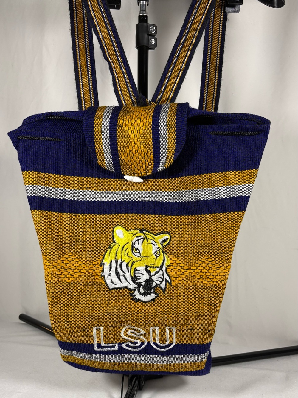 LSU Tiger Striped Knit Backpack - Purple & Gold